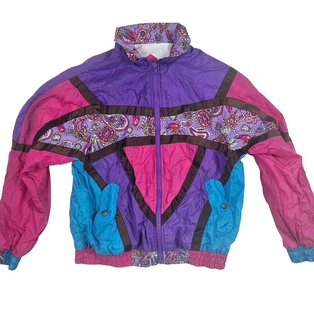 Vintage Current Seen Windbreaker Jacket Purple Pink Teal Paisley Colorblock XL‎
